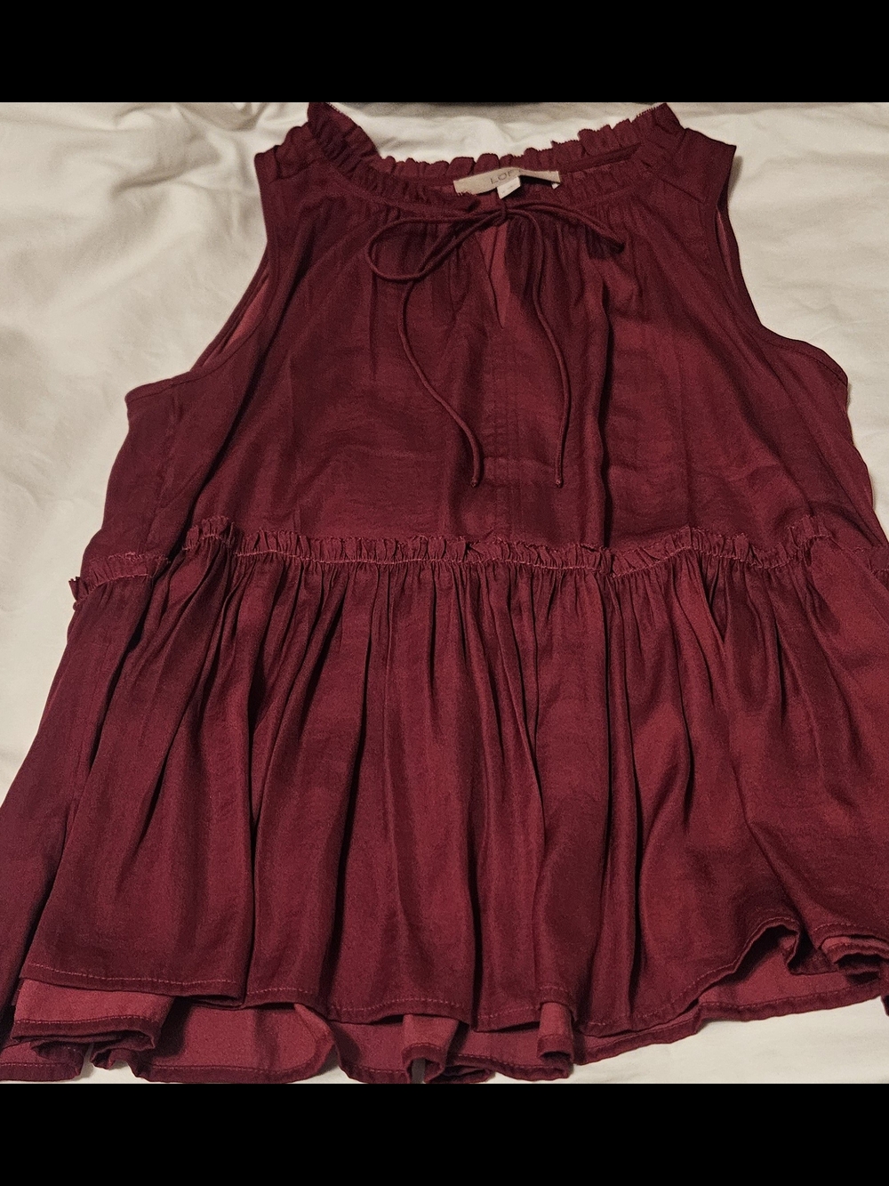 LOFT Sleeveless Ruffle-Tie Peplum Camisole - Burgundy